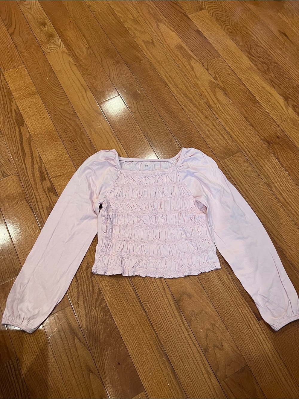 Girls GAP Kids Pink Smocked Square-Neck Cropped Top Shirt Size XL 12
